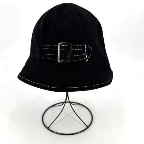 Vintage 40s-50s Wool Black winter Fedora Buckle bucket Hat classic classy style