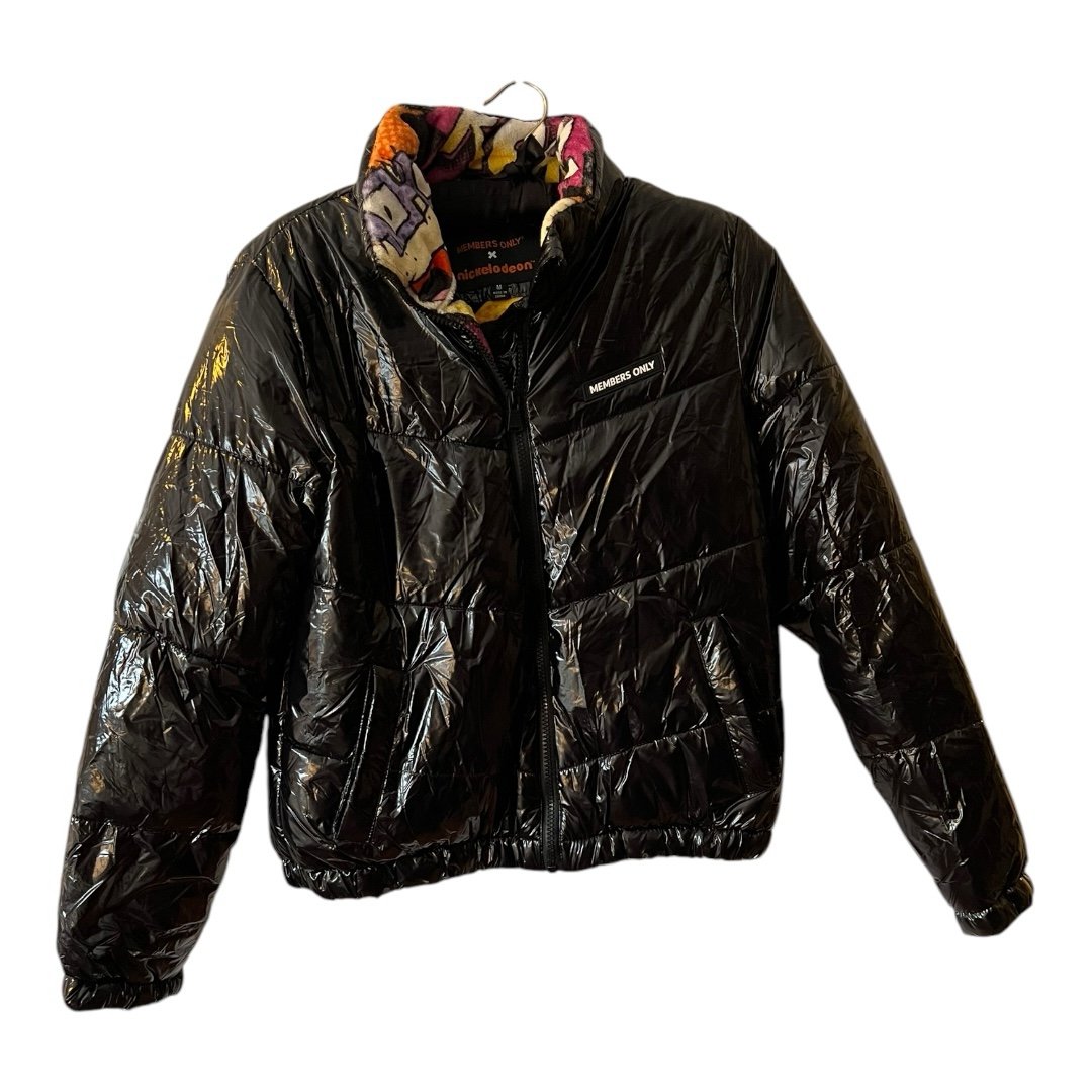 Members Only X Nickelodeon Black Puffer Women’s Jacket Sz M NWT
