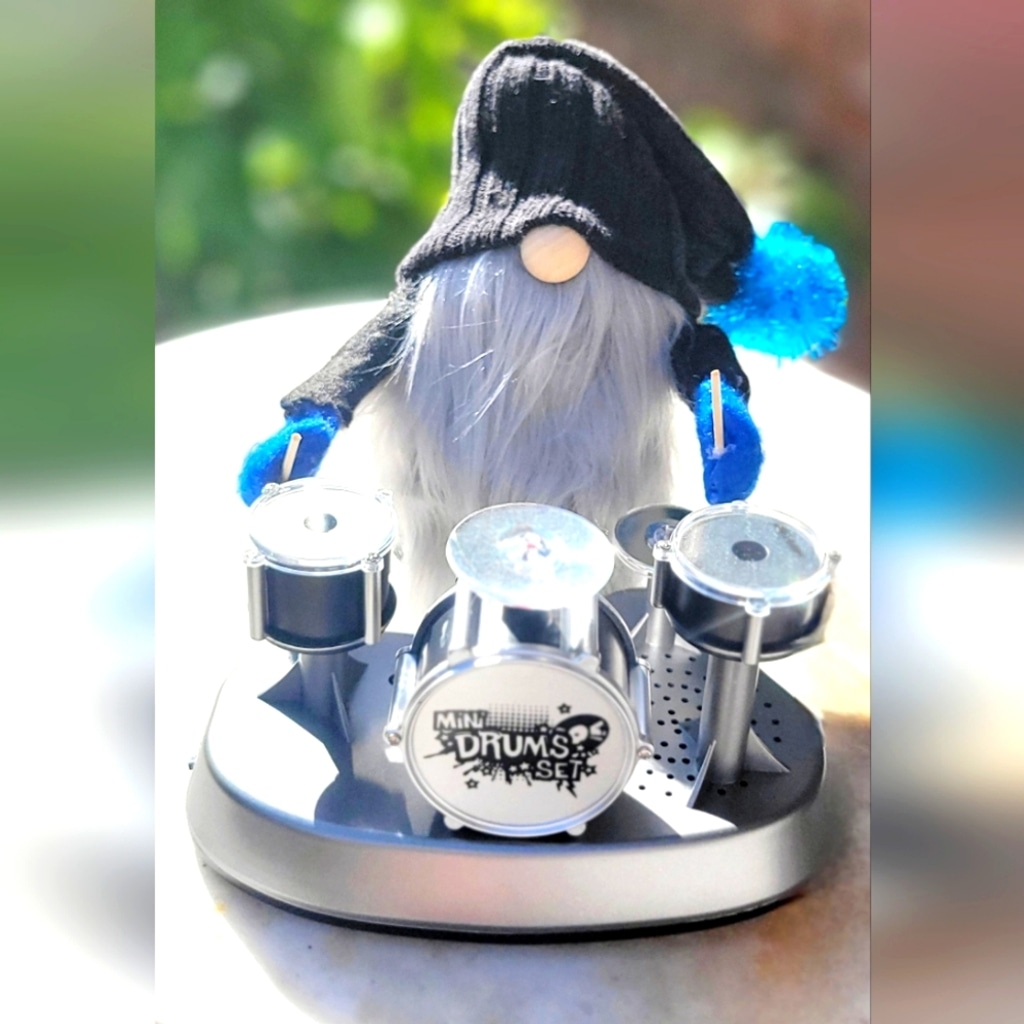 Gnome Playing Mini Drums Musician Band Home Decor