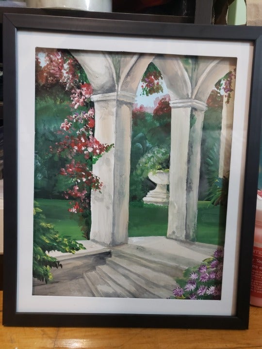 original painting of a garden gazebo