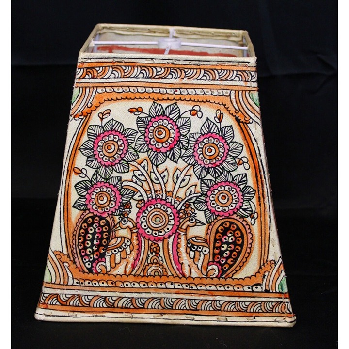 Leather Colored Lamp Shade Flower Birds Square Colorful India Handmade Paisley