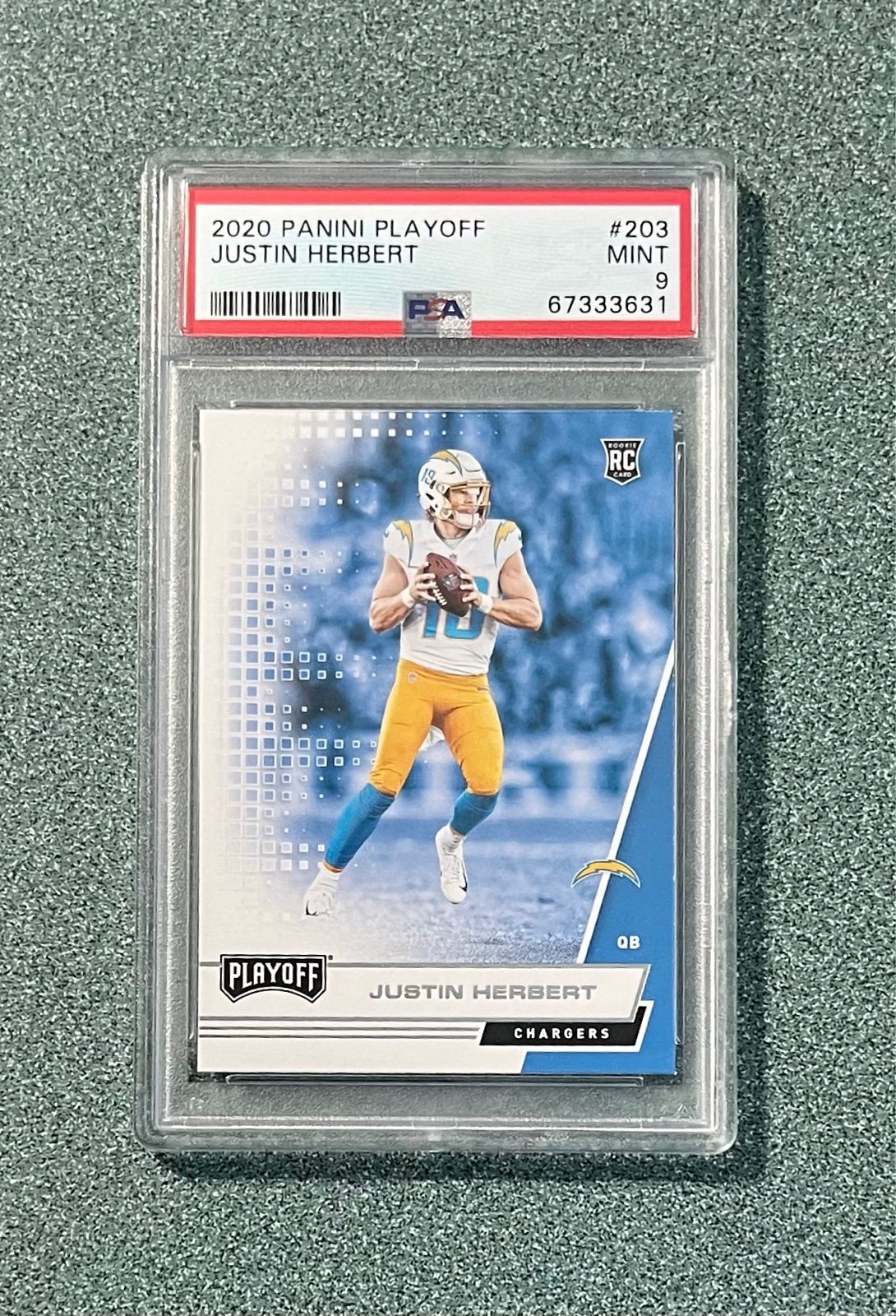 2020 Panini Playoff #203 Justin Herbert Chargers RC Rookie PSA 9 MINT