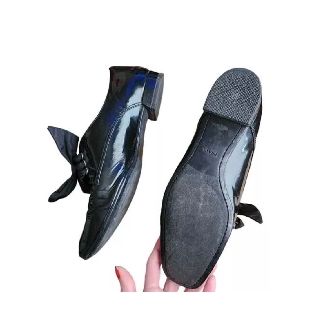 PRADA x VINTAGE Patent leather ribbon lace up derby loafers in black 39