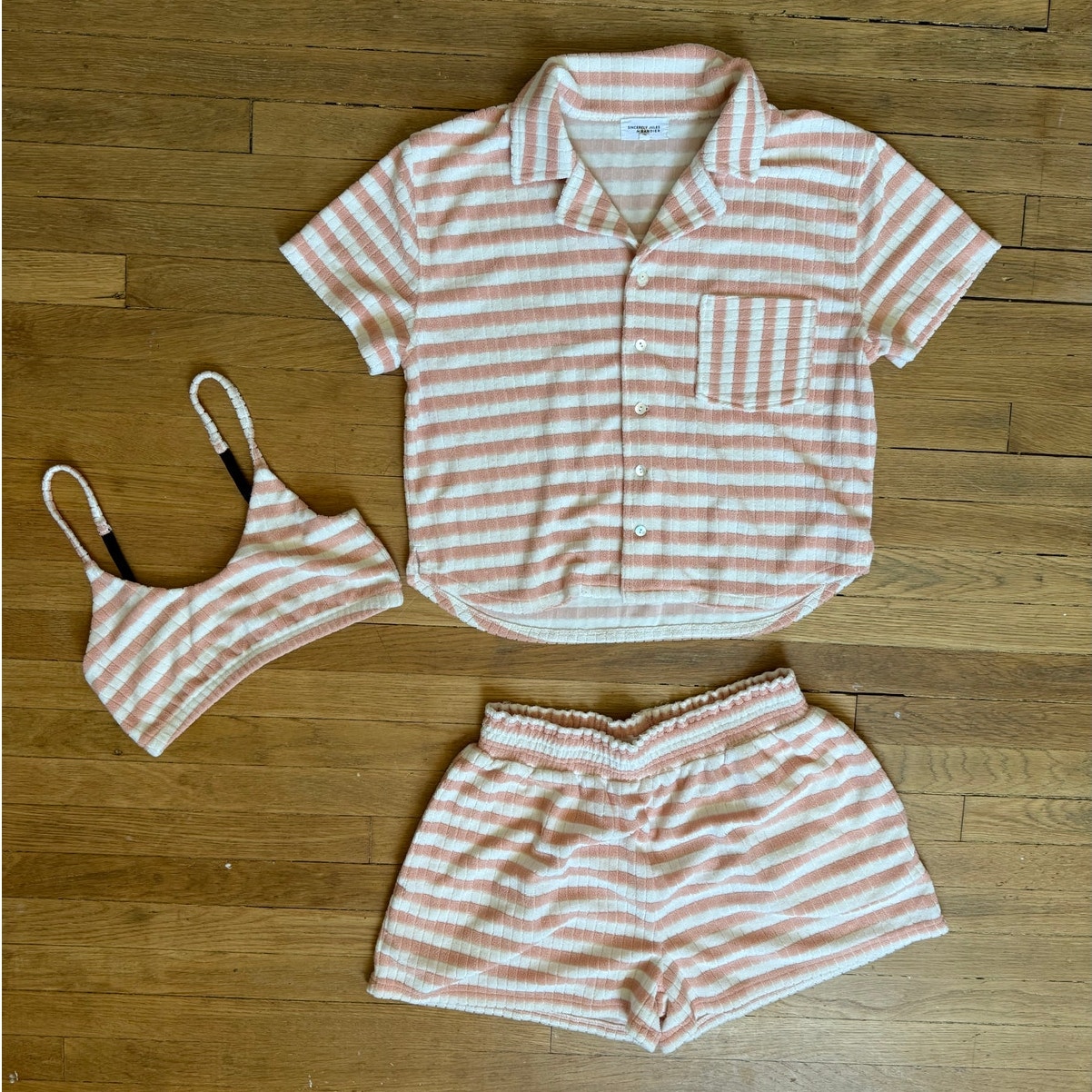 Sincerely Jules for Bandier Pink & White Terry Cloth Shorts/ Top Set Size Small