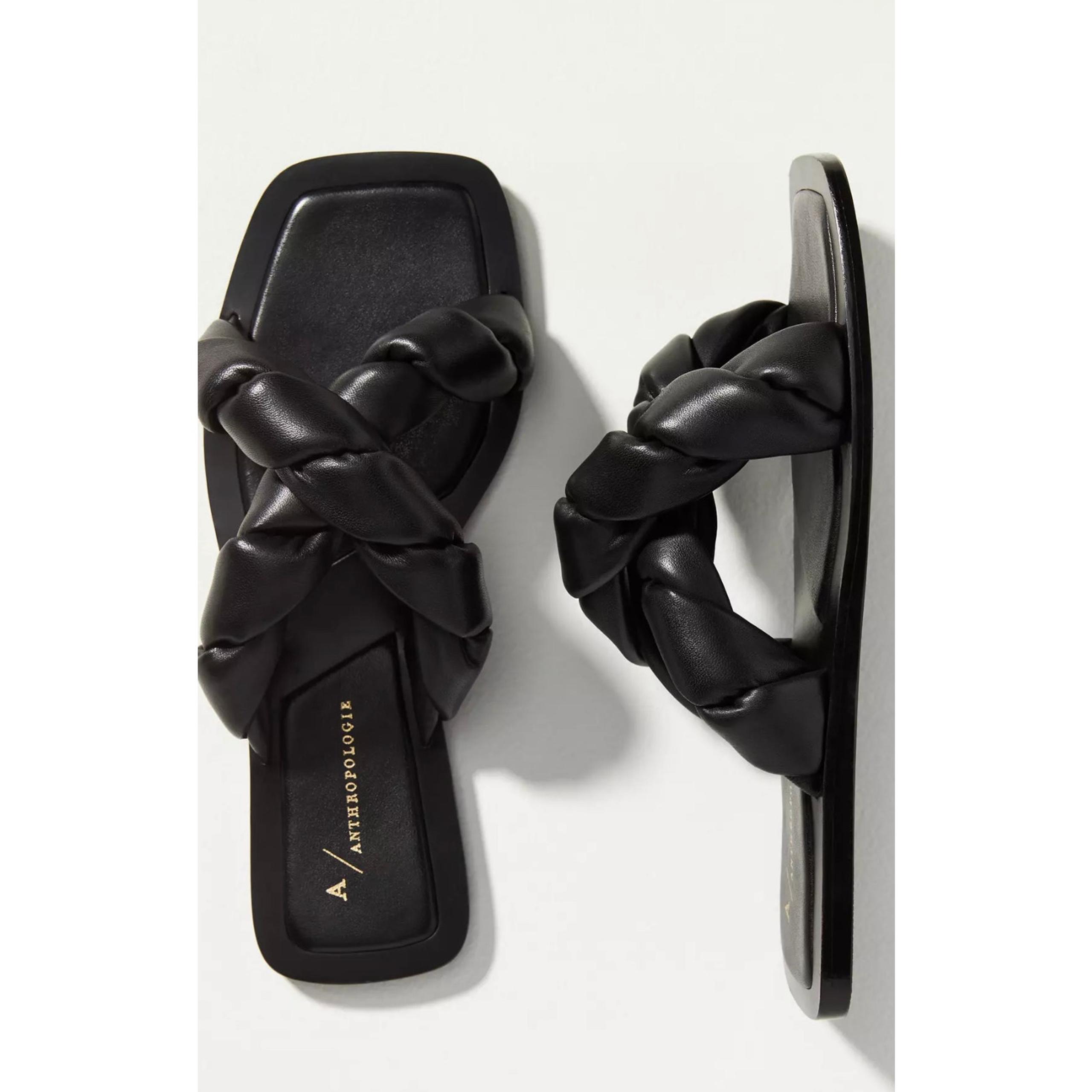 Anthropologie Womens Twisted Puffed Slides Sandals Black Size 6 M
