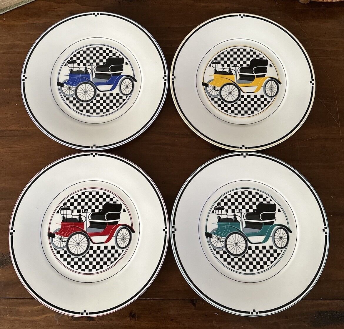 Mikasa Vintage Coach 12 Charger Dinner Plates Blue Teal Yellow and Red Set Lot4