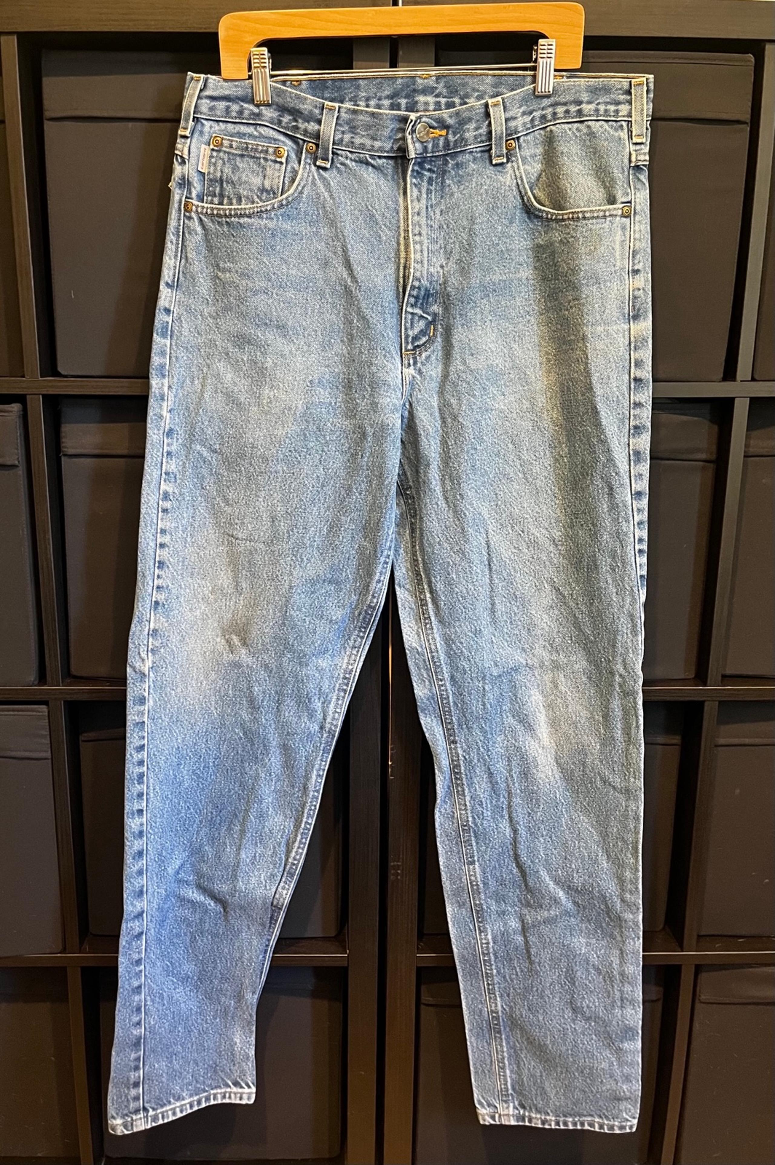Vintage Carhartt Blue Jeans Trashed Distressed Look Workwear Mens Size 36x36