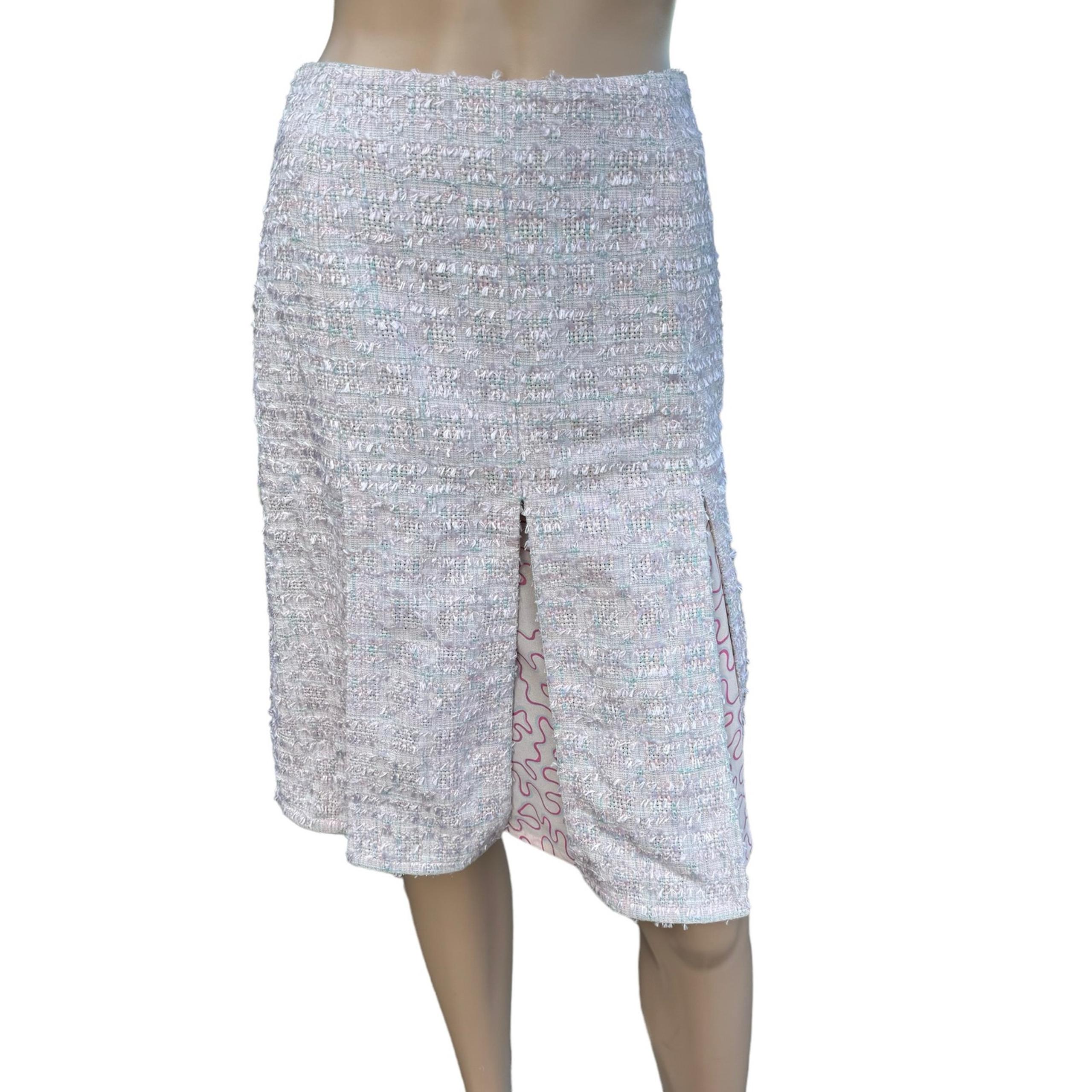 Escada Women's Pink Blue Glittery Tweed Slits Knee Length Skirt Size 34 US 4