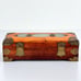 Vtg Wood Jewelry Box Asian Design Carved Jade Inlay Brass Hardware