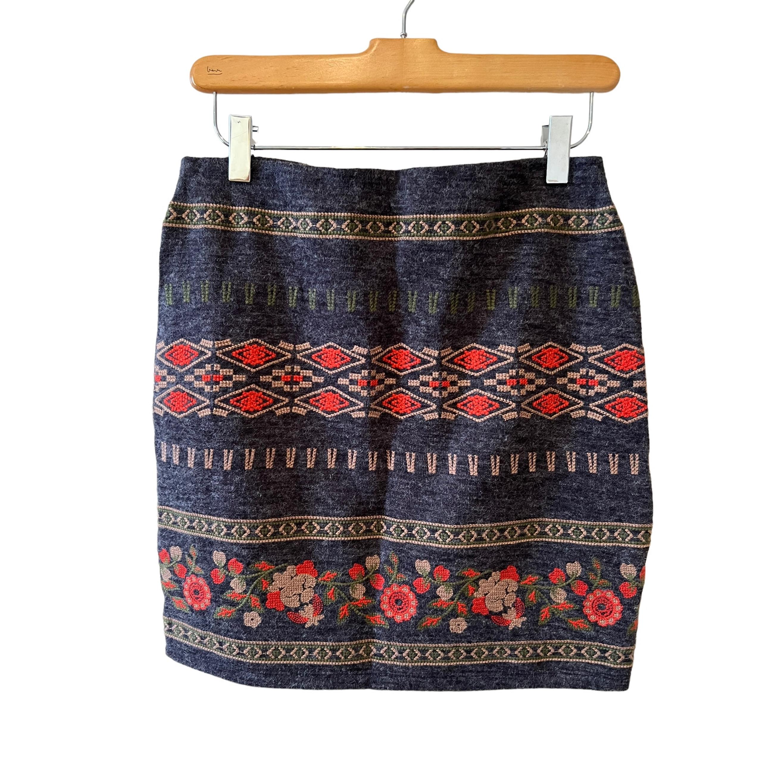 THML Boho floral embroidered mini skirt gray S