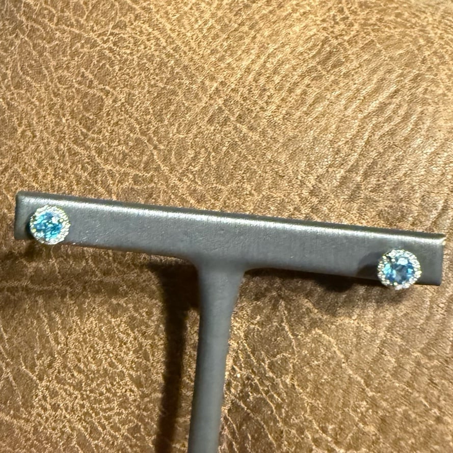Solid 14k Gabriel and Co Blue Topaz Diamond Studs