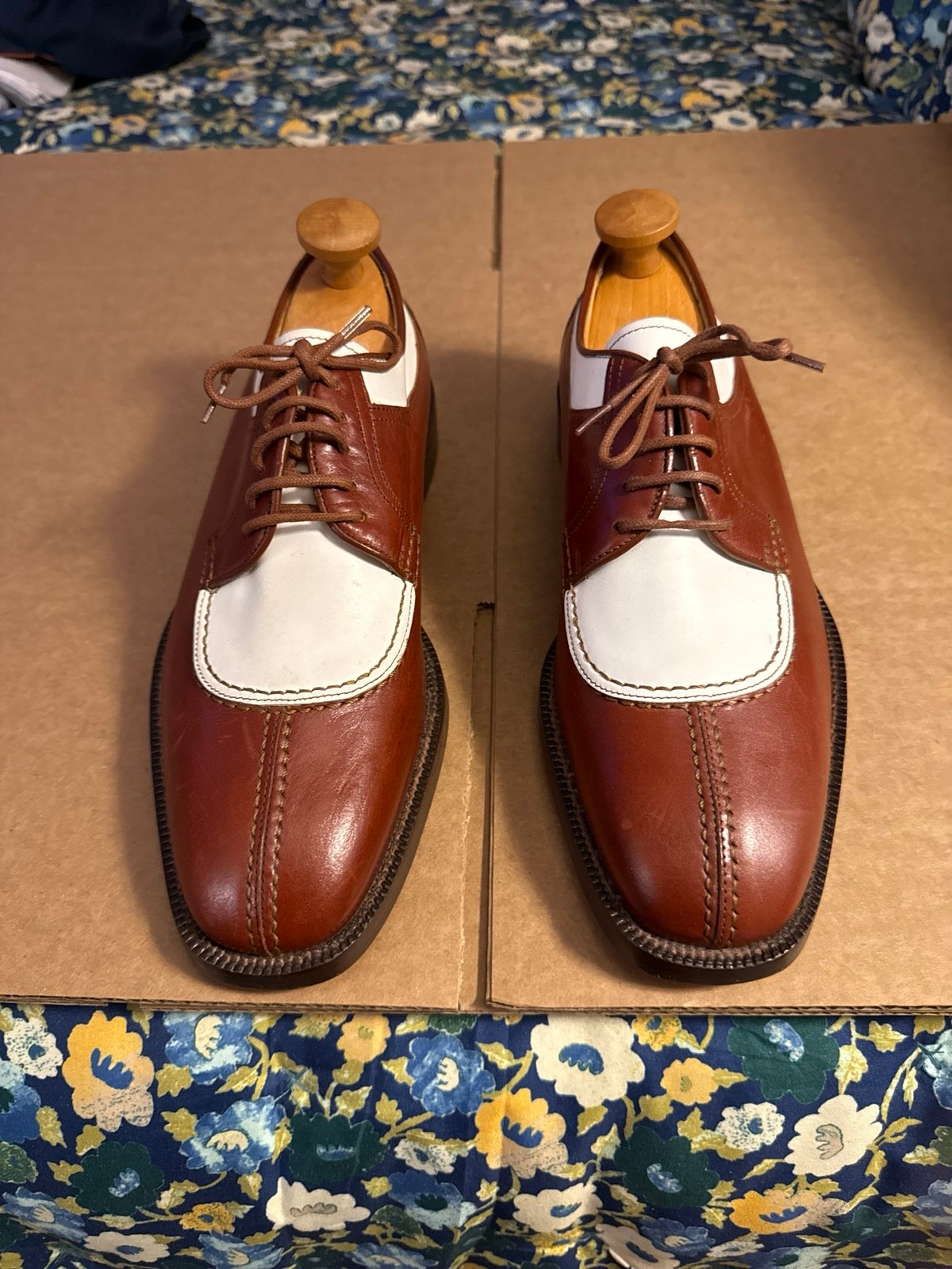 Olivier Men's Split Toe Two Tone Leather Shoes