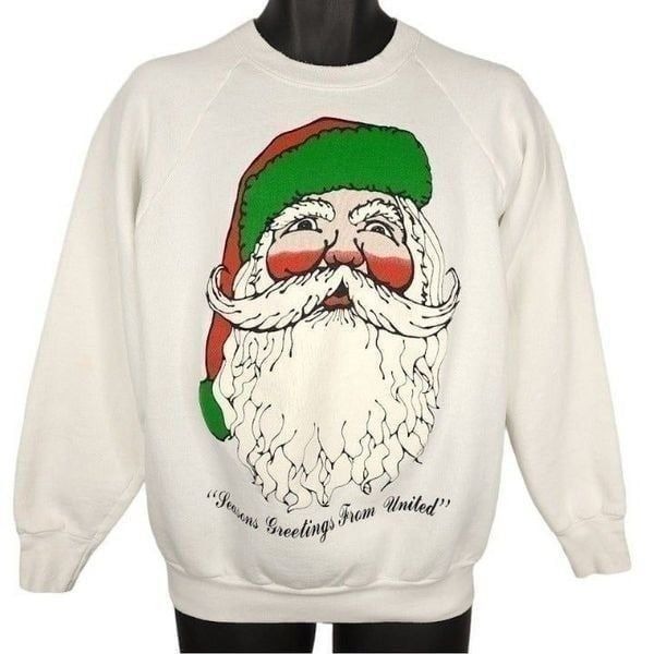United Airlines Christmas Sweatshirt Vintage 90s Santa Claus Made In USA
