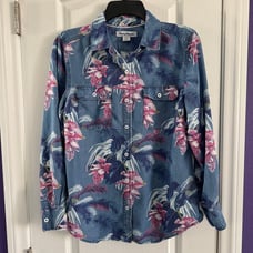 Tommy Bahama Denim Floral Hawaiian Tencel Long Sleeve Button Shirt Size Small