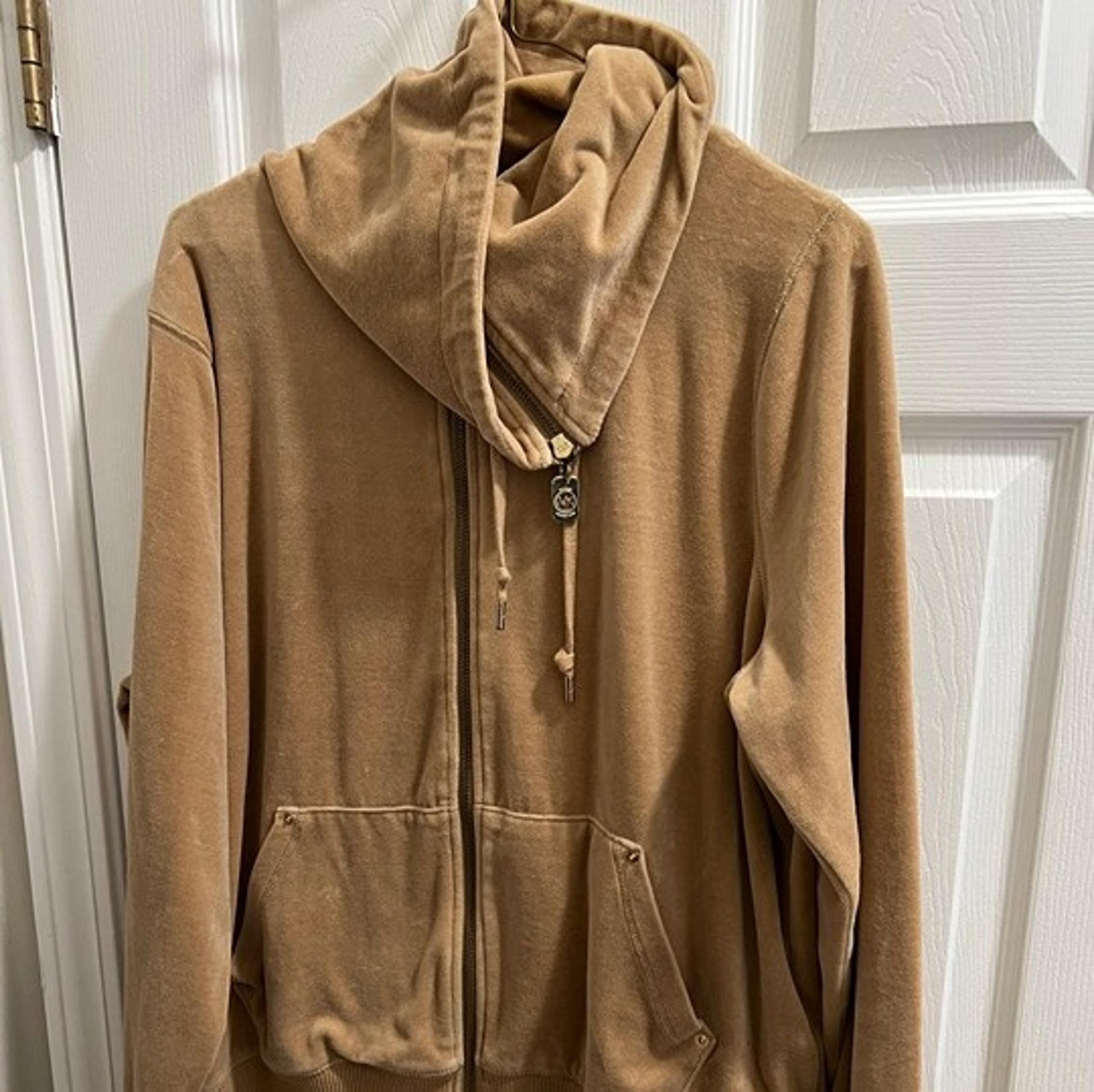 MICHAEL KORS Women's Purple Velour Full Zip Cowl-neck Jacket.