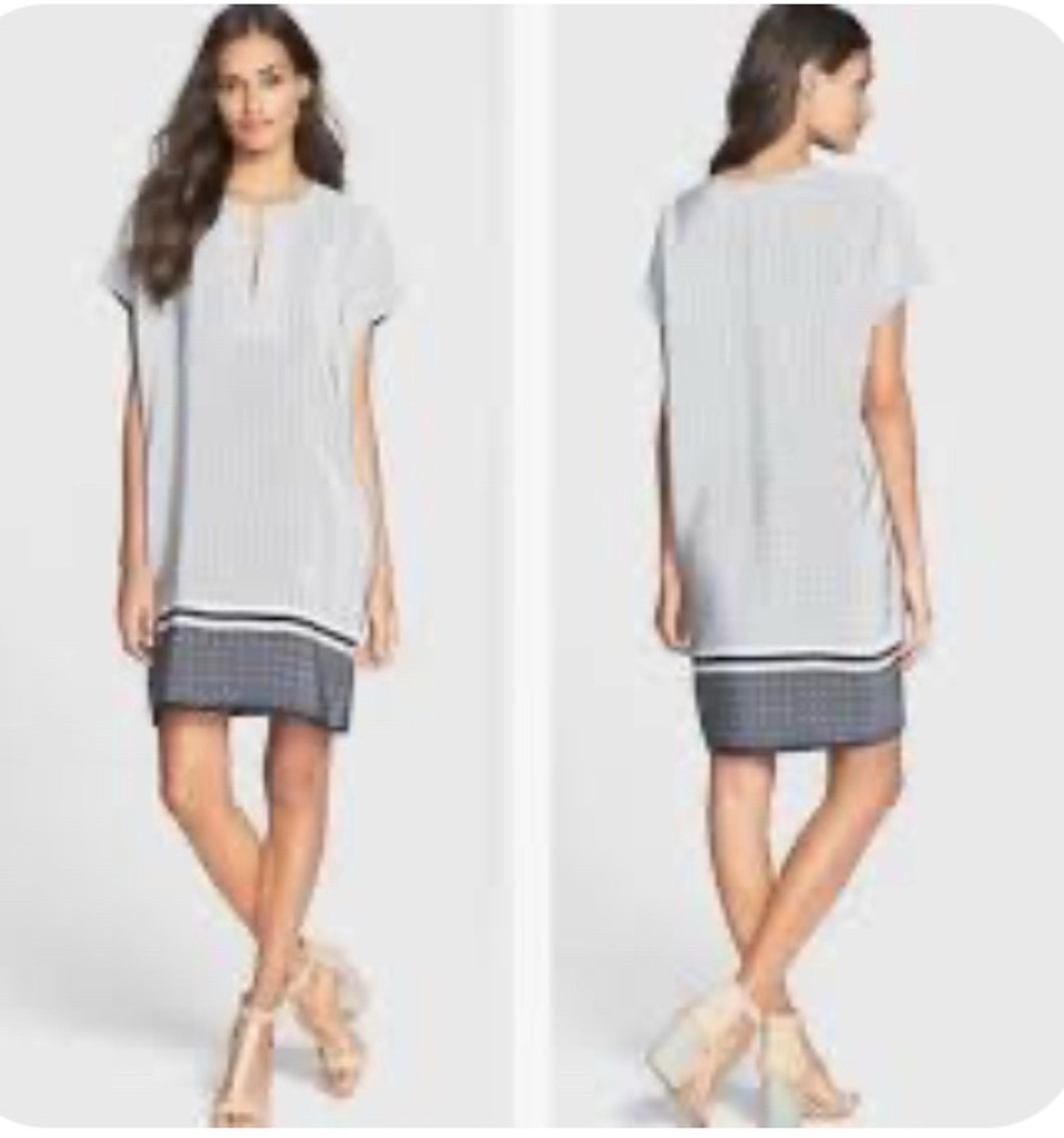 Vince trapunto 100% silk geo vneck cap sleeve pullover shift dress women’s small