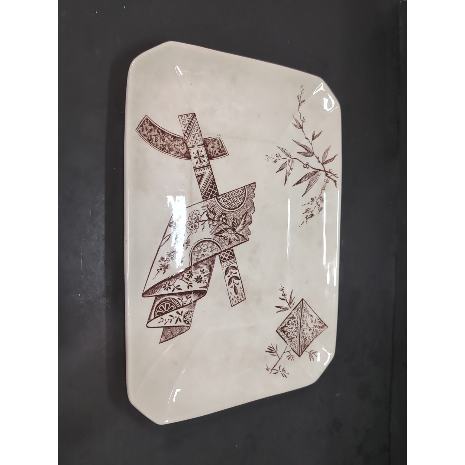 H. Alcock Platter 1884, Antique Brown Transferware Ironstone Aesthetic Stratford