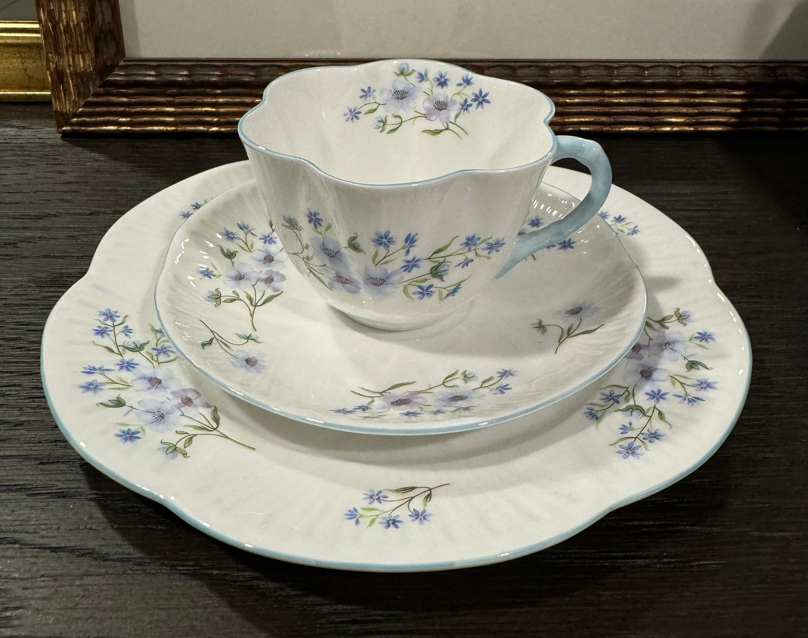 Shelley Blue Rock 13591 English Bone China Dainty Tea Cup•Saucer•Plate Set