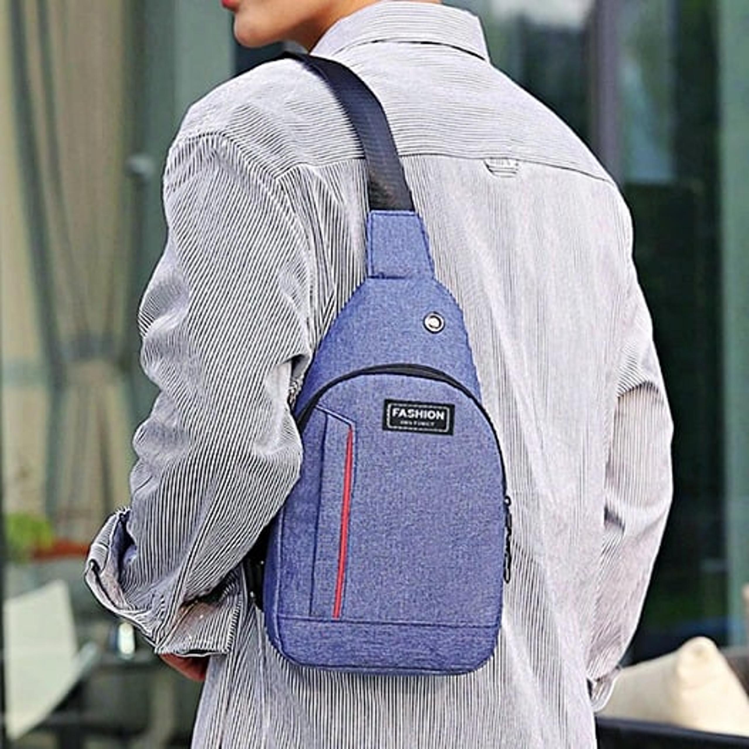 NEW Mens Blue Canvas Sling Bag, Trendy Crossbody Chest Bag, Unisex Backpack