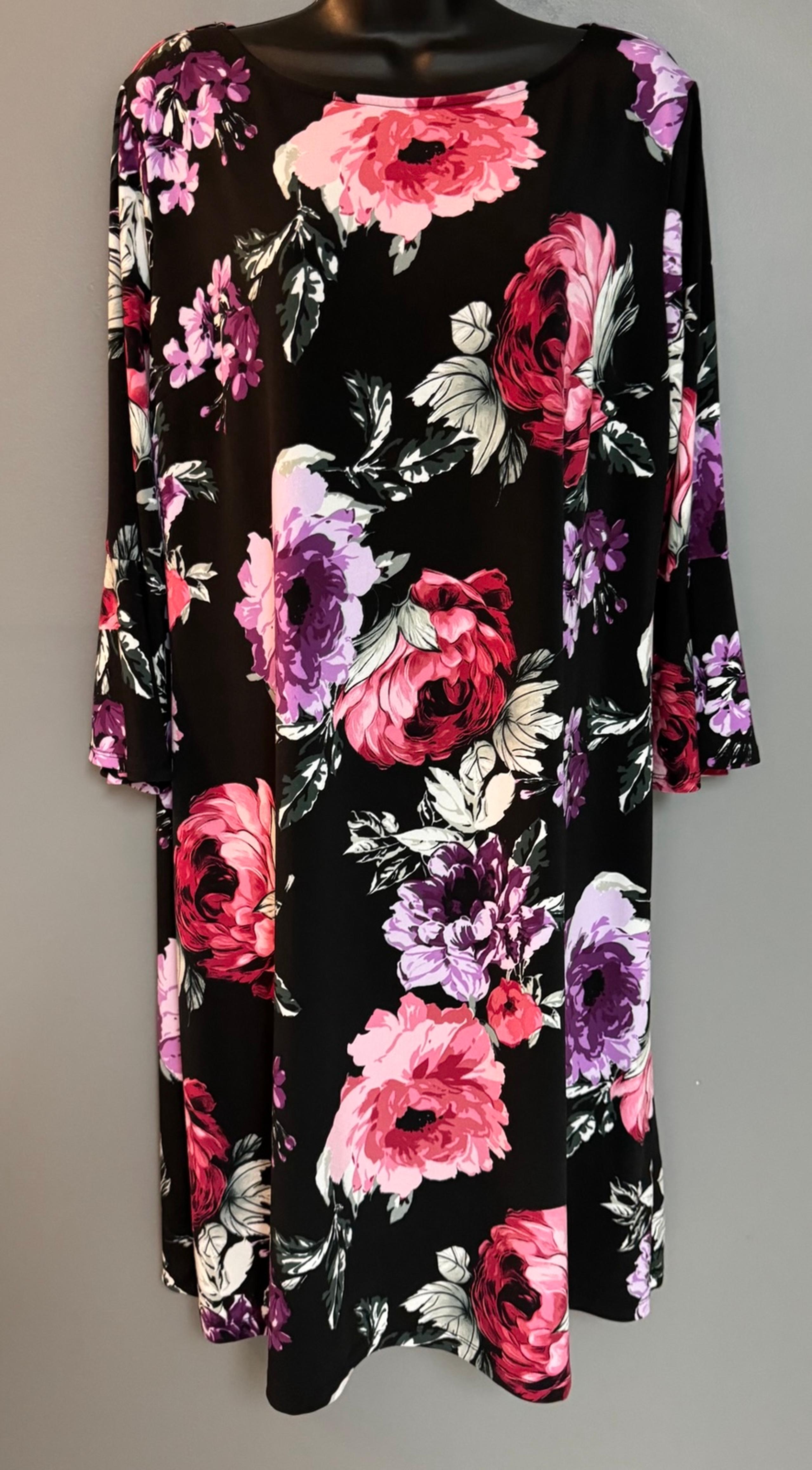 ROZ & ALI Woman’s Chiffon Knee Length Dress Size XL Black Floral