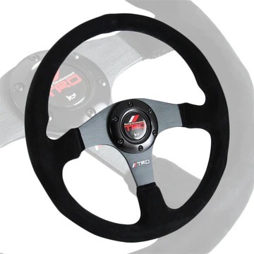 NEW UNIVERSAL 14 TRD Style Racing Black Stitching Suede Sport Steering Wheel