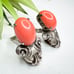Vintage GAS Bijoux St. Tropez Faux Coral Cabochon Silver Tone Clip On Earrings