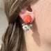 Vintage GAS Bijoux St. Tropez Faux Coral Cabochon Silver Tone Clip On Earrings