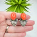 Vintage GAS Bijoux St. Tropez Faux Coral Cabochon Silver Tone Clip On Earrings