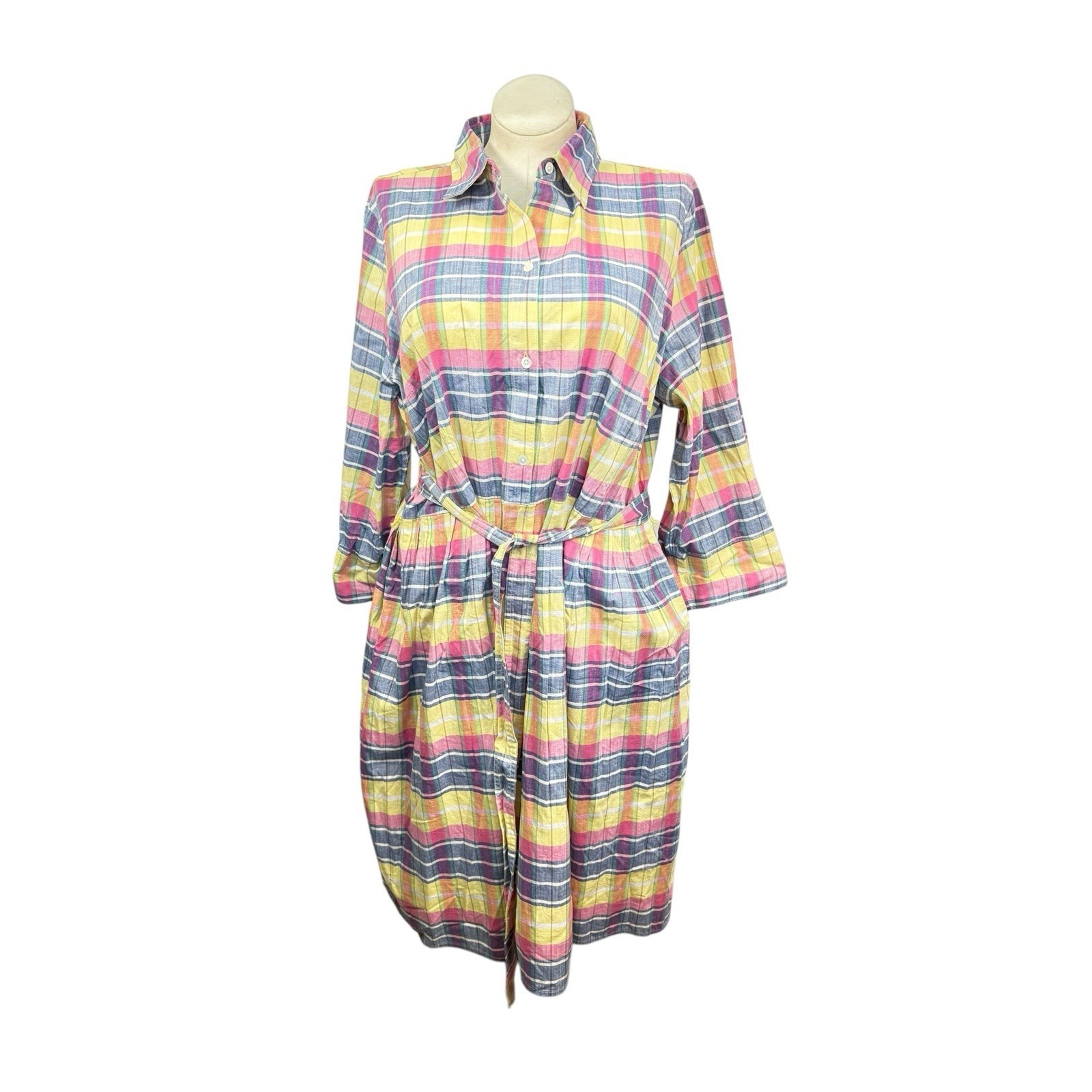 Women's Plus Size Lands End NWOT 22W Multicolored Plaid Dress Modest Pockets!