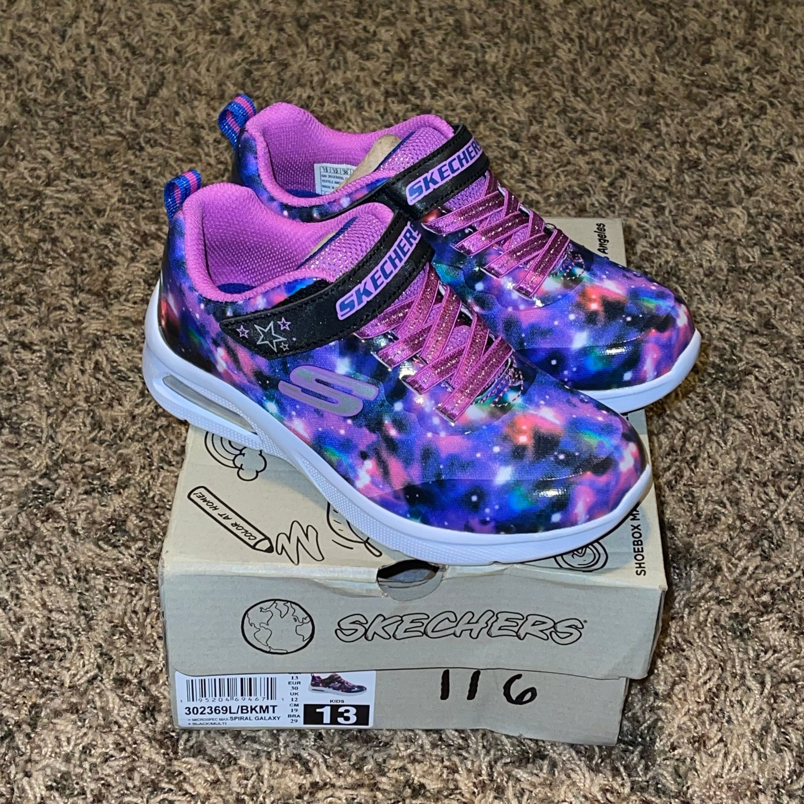Skechers Girls Child Purple Black Shoes Spiral Galaxy Sneaker Size 13