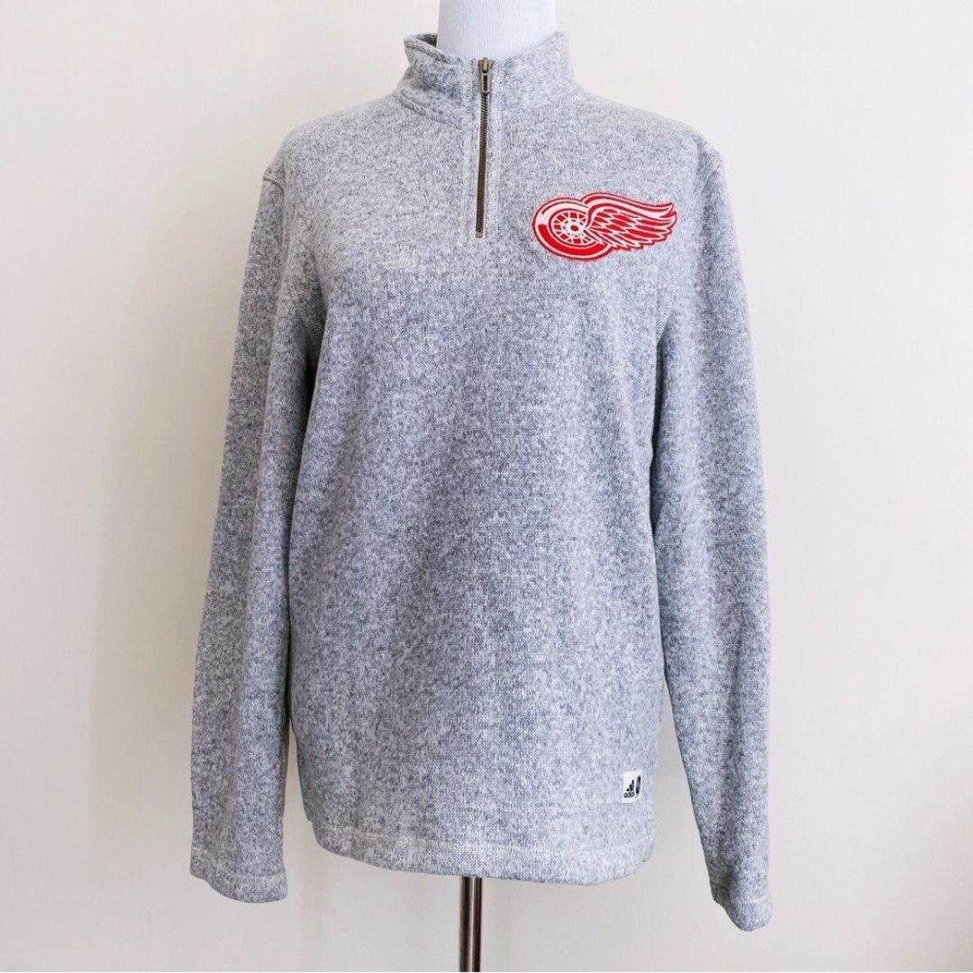 Adidas Detroit Red Wings Quarter Zip Sweater Mens Small NHL 1/4 Zip Shirt Gray