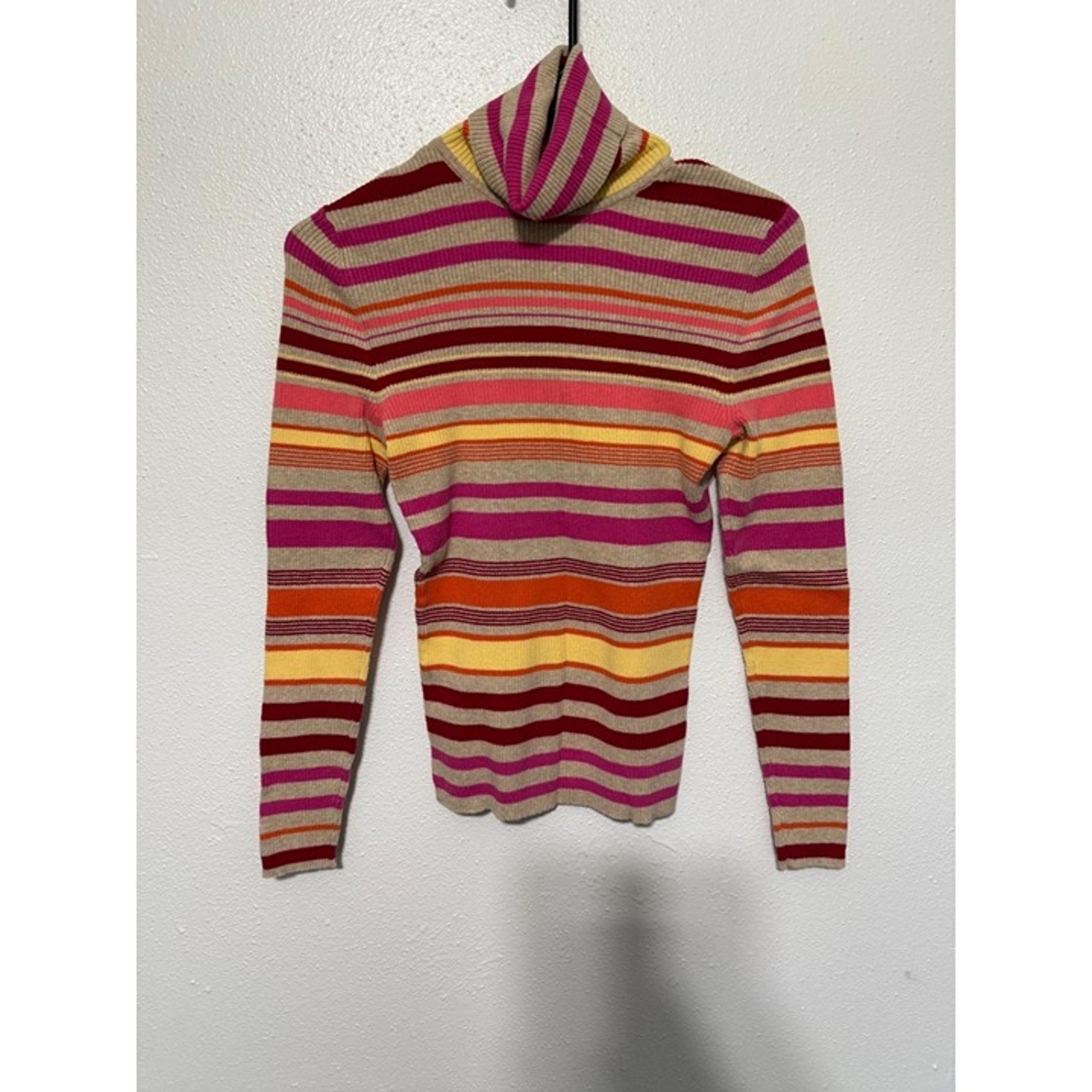 Merona Turtleneck Beige with Multi Stripe Womans S