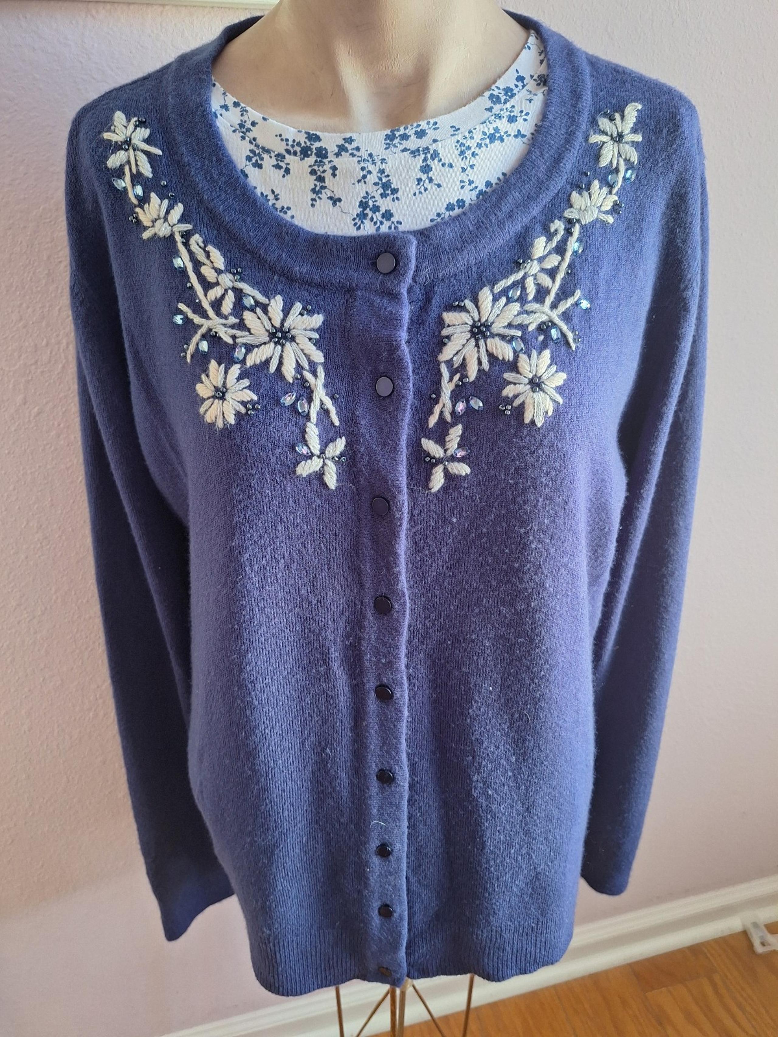 Cardiganlaura Scott Blue Embroidered Cardigan
