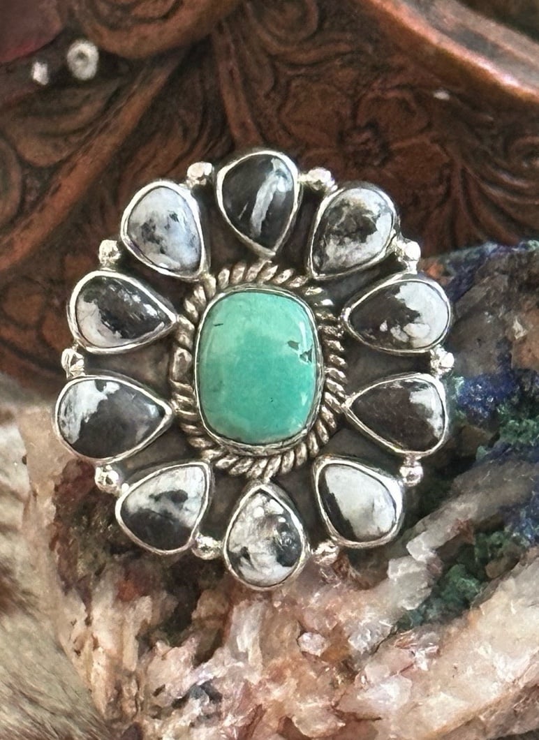Turquoise White Buffalo Southwestern Sterling Silver Adjustable Ring