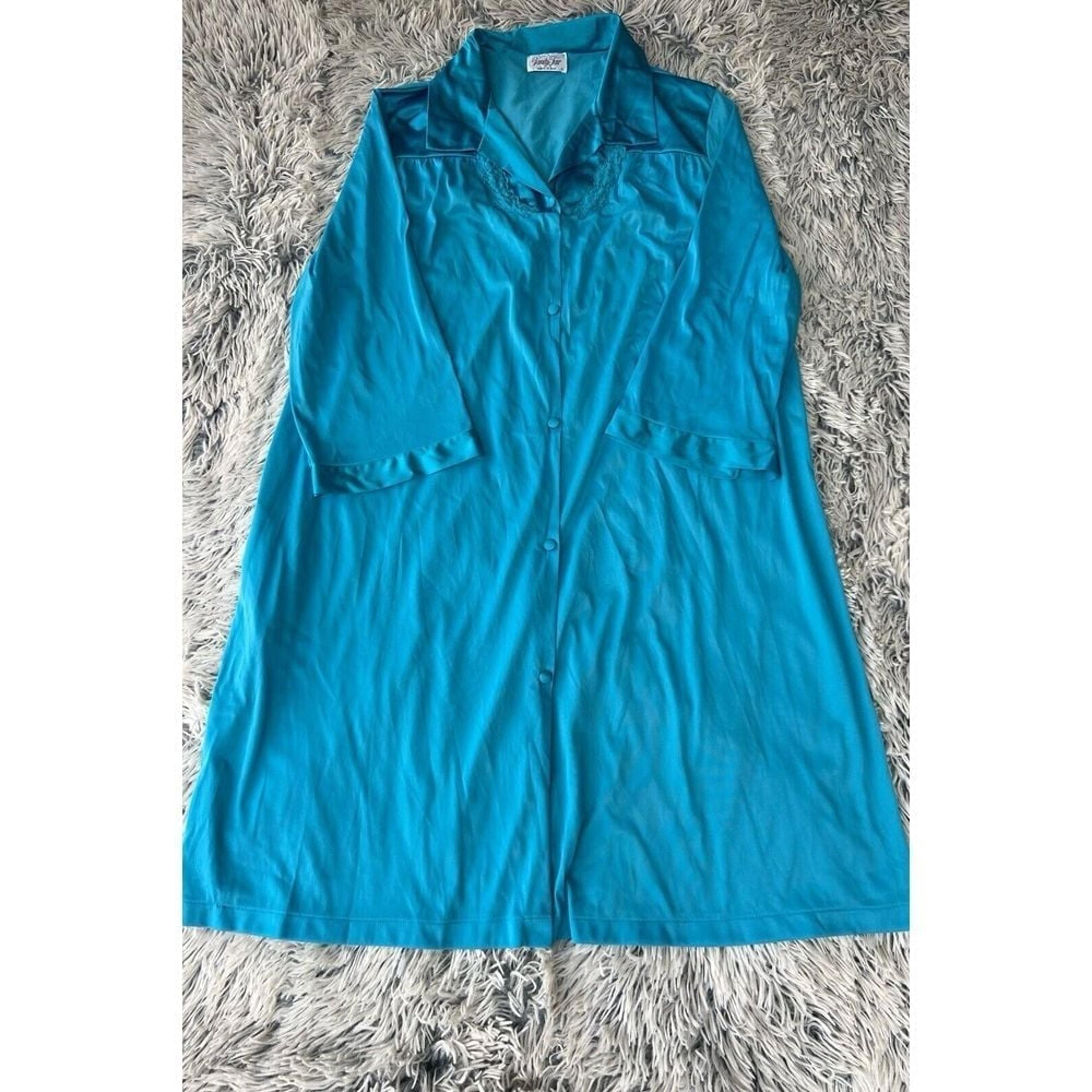 Vintage Vanity Fair Sleep Shirt Nightgown Nylon Button Down Womens Large
