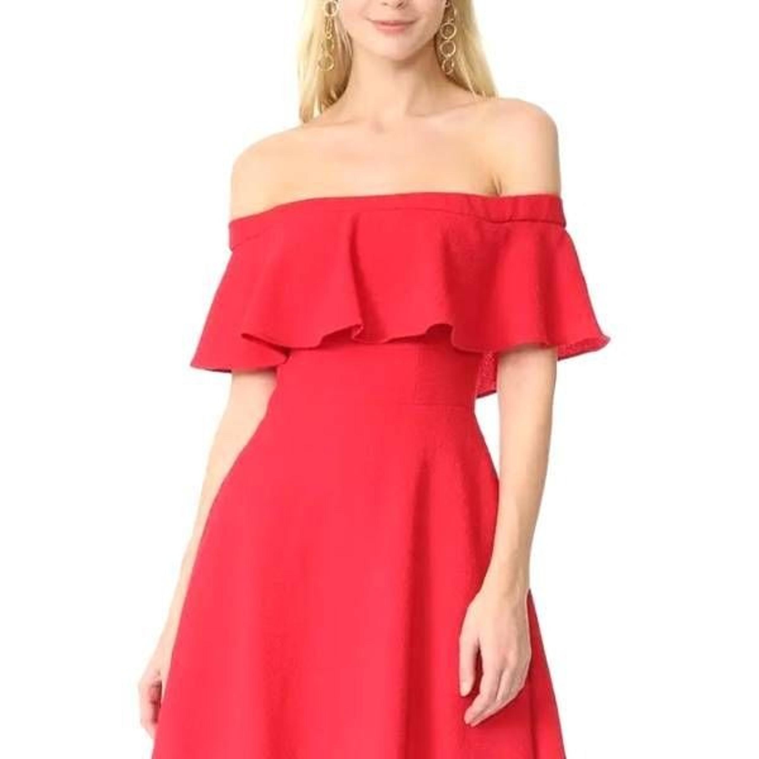 Black Halo Penelope Off Shoulder Ruffle Dress in red sz 2
