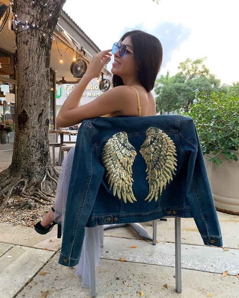 Denim jacket/ gold wings