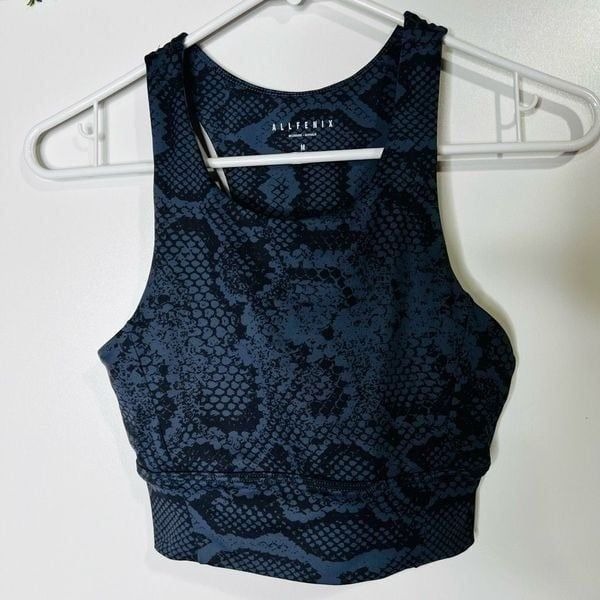 Allfenix Gray Black Snakeskin High Neck Crop Tank Top
