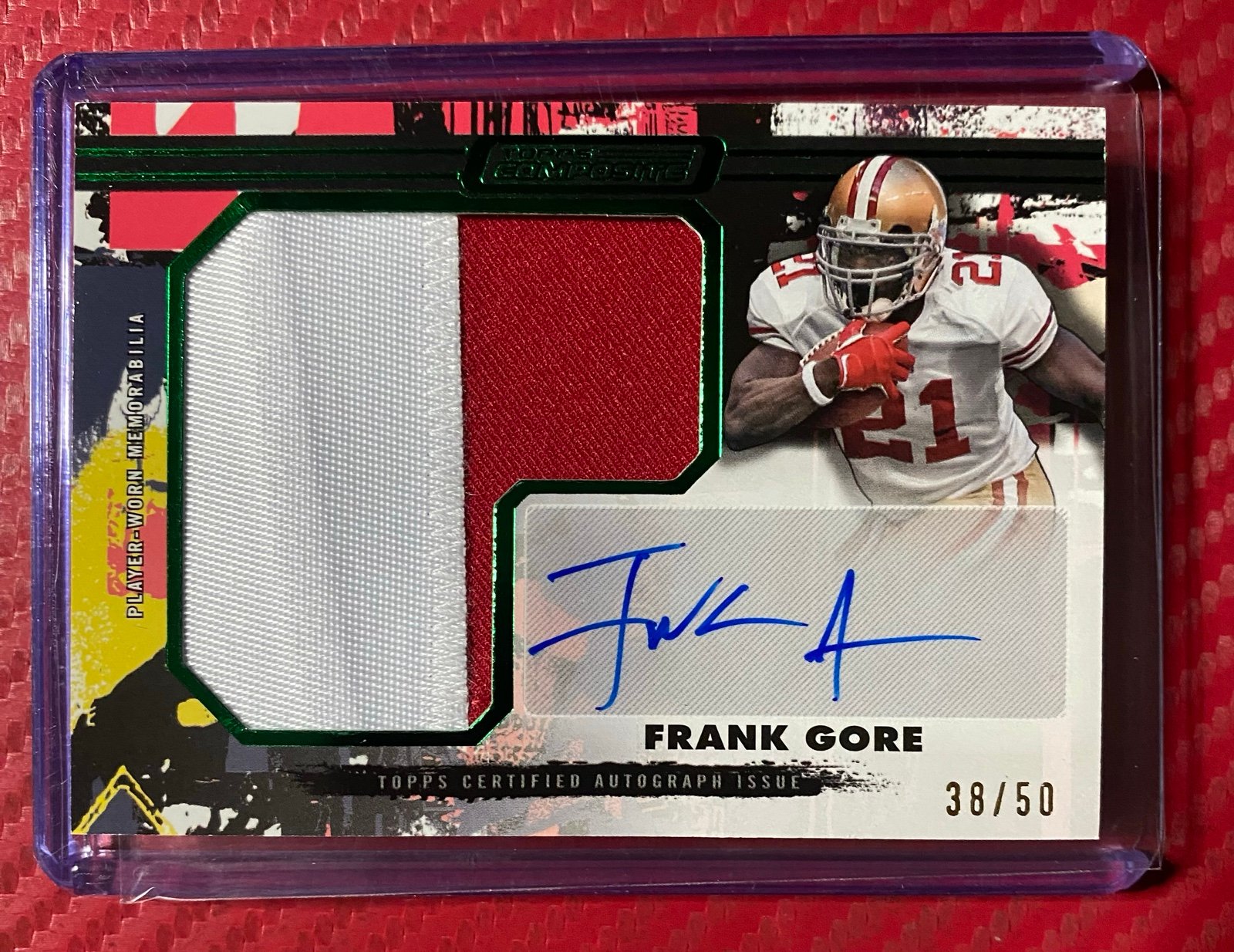Frank Gore SP 38/50 green 2023 topps composite jumbo patch horizontal autograph