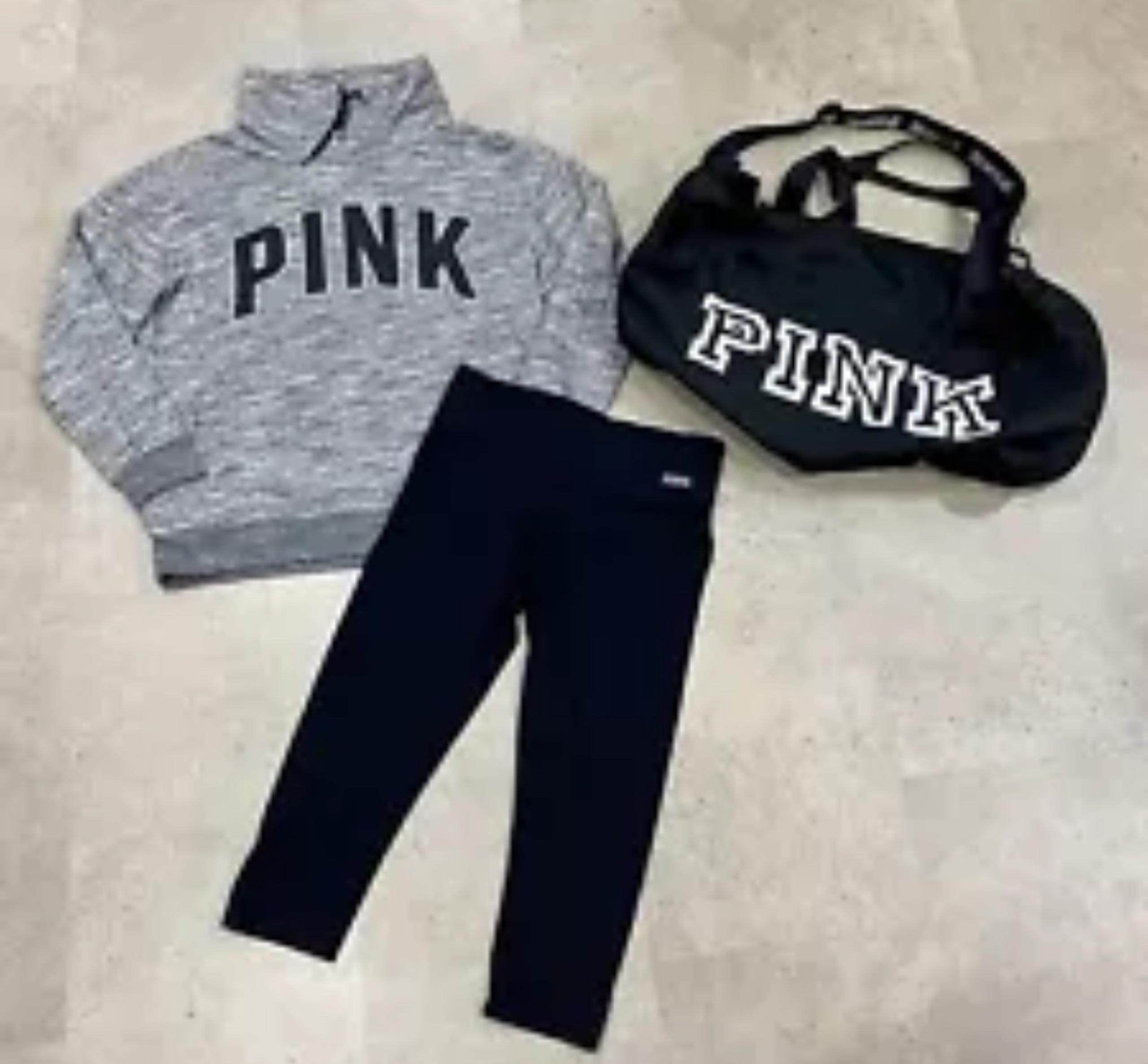 Womens VICTORIA’S SECRET PINK Sweatshirt..Leggings & Duffle Bag, sz Small