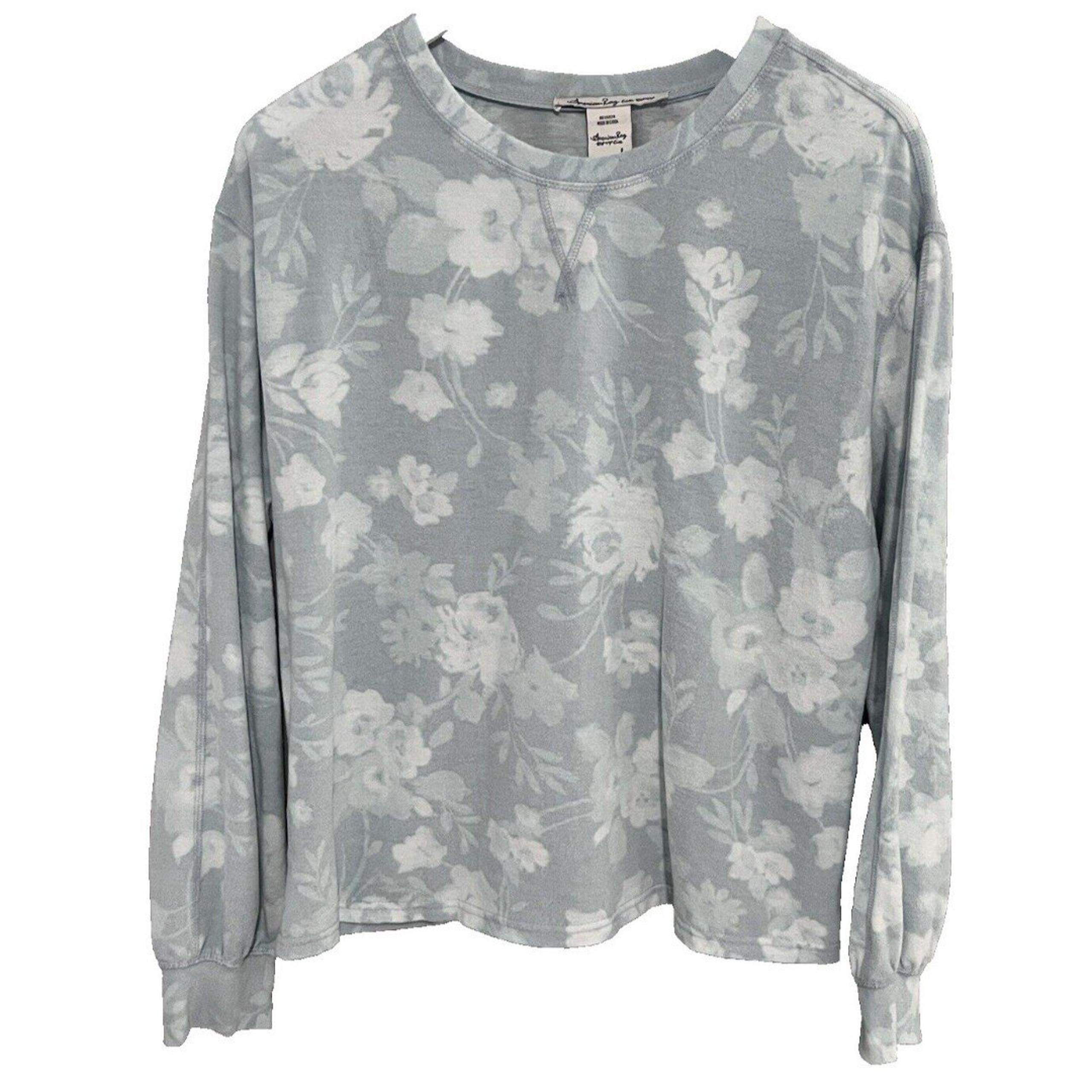 NWT American Rag L Cie Floral Light Fleece Crew Neck Sweater Top Teal