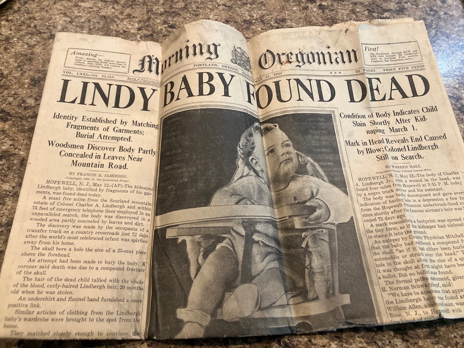 Lindberg Babay Found Dead Newspaper 1932