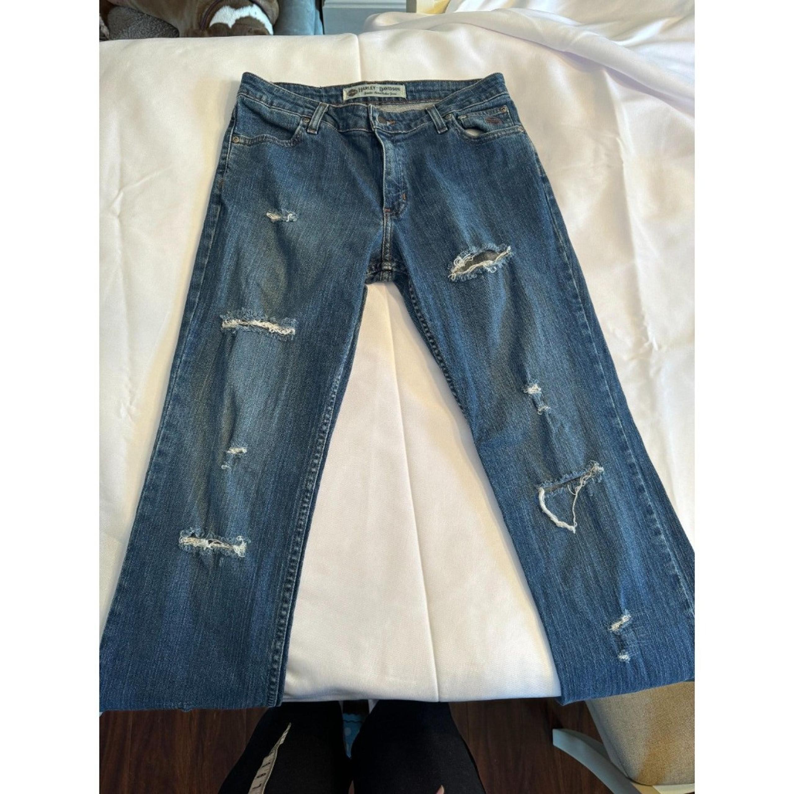 Harley Davidson distressed women's jeans size 10-12 raw edge hem