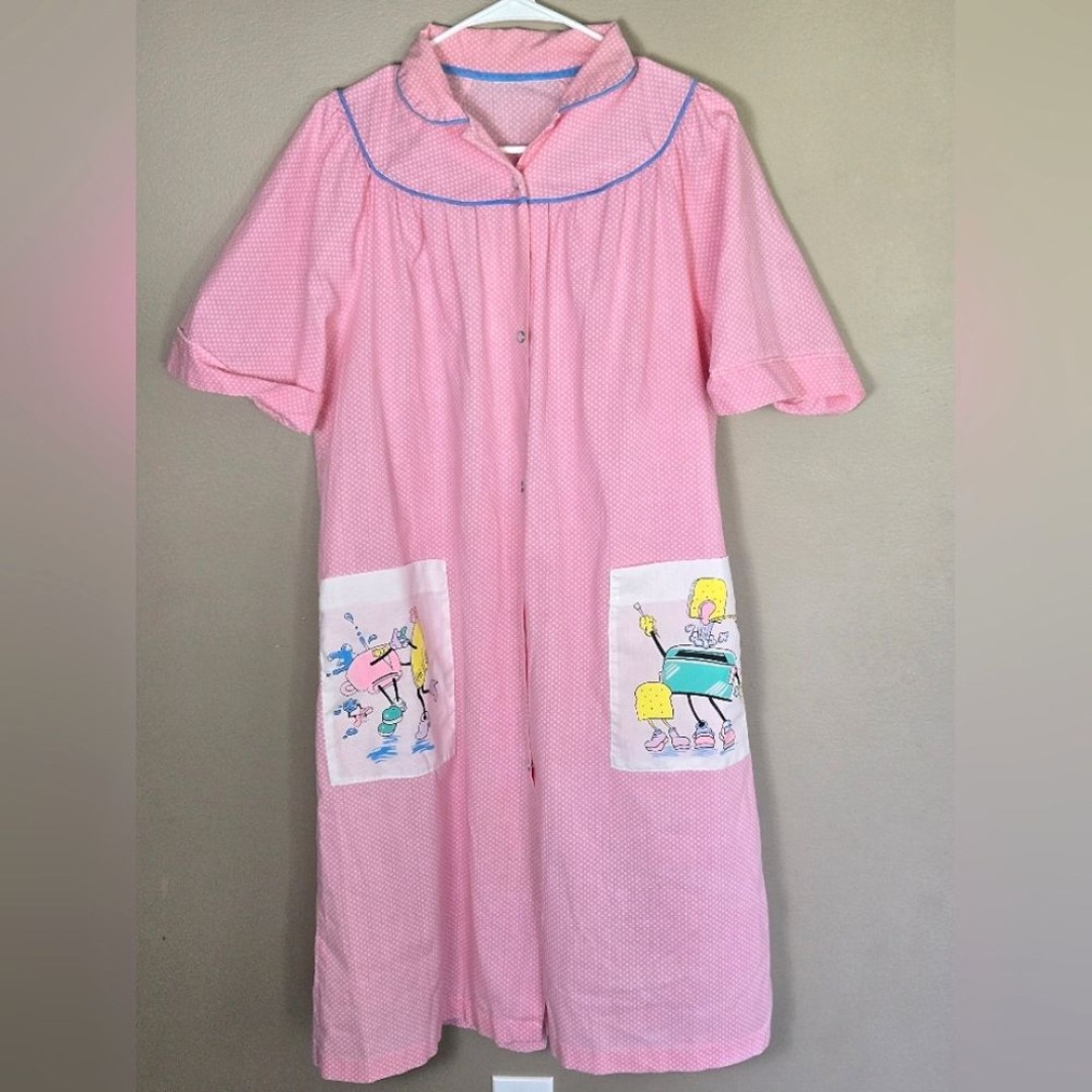 Vintage 50's / 60's Housecoat Duster Robe – Kitsch Housewife Mumu, Large