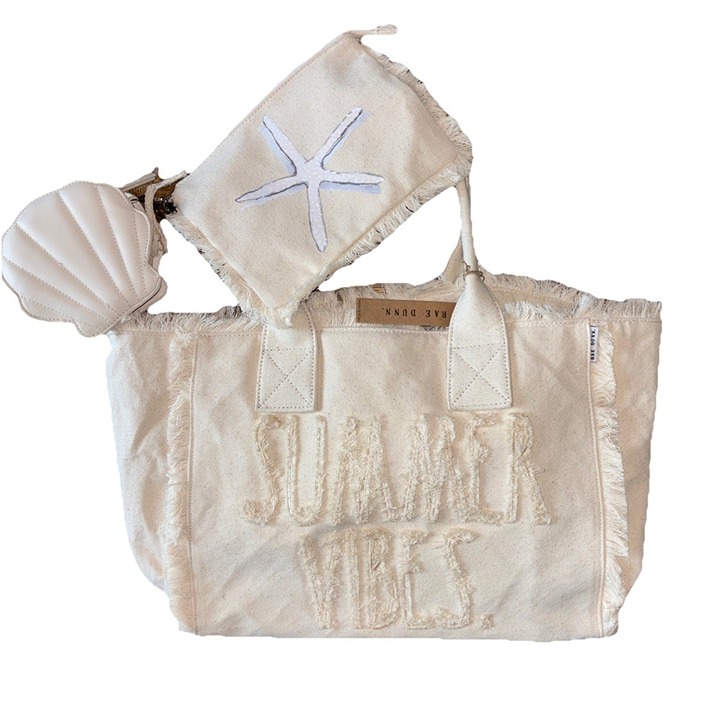 NWT Rae Dunn Summer Vibes 3 Piece Canvas Tote Bag Starfish Seashell