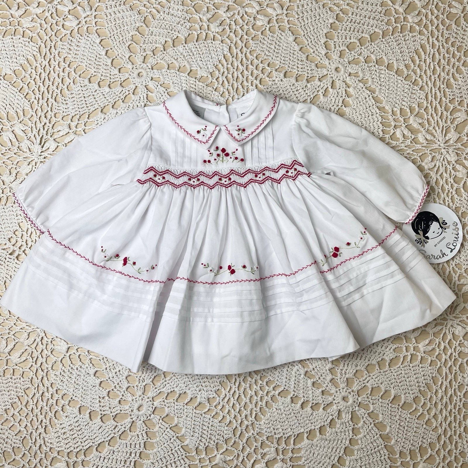 NWT Sarah Louise Baby Girl 3 Months White Smocked Long Sleeve Heirloom Dress