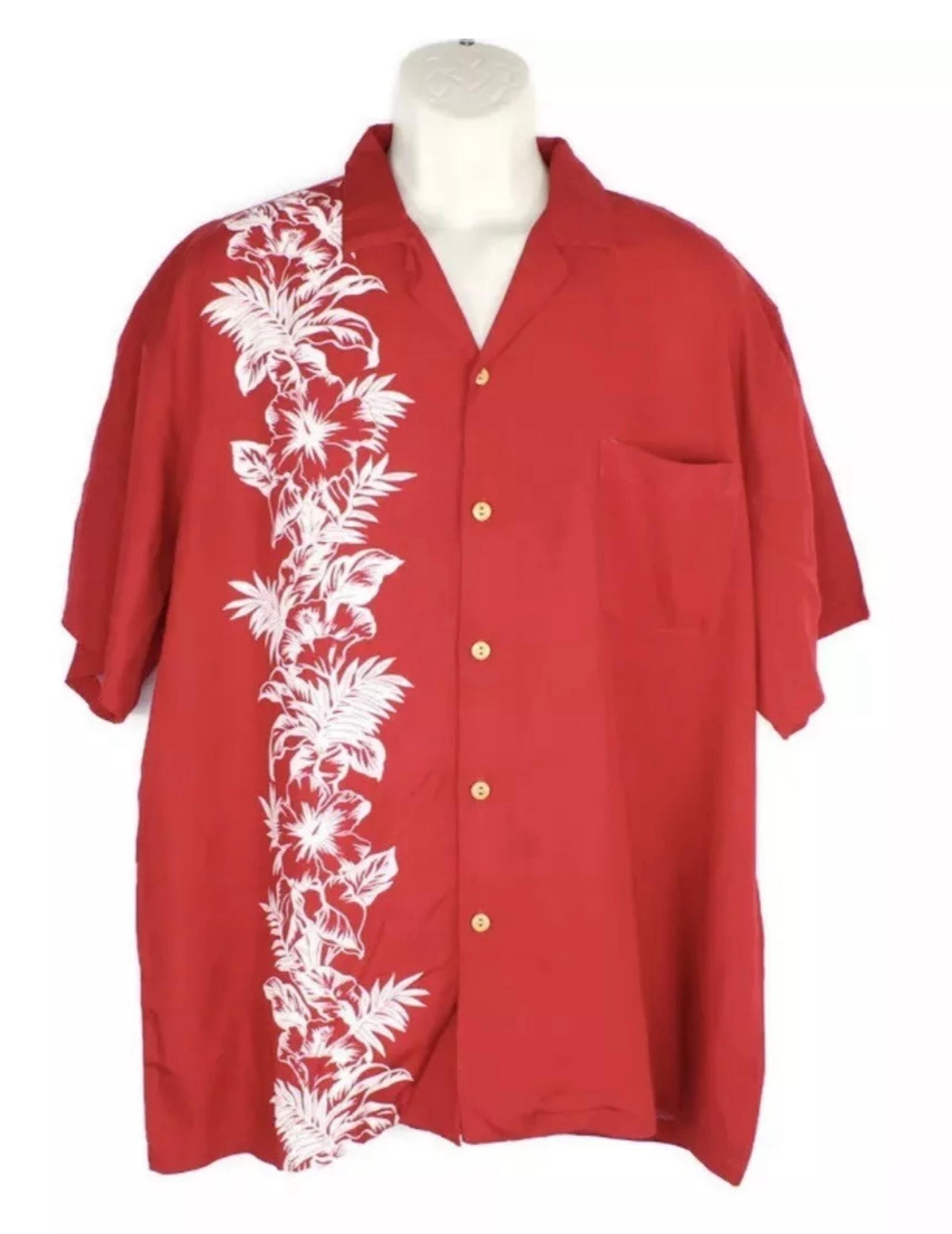 Vintage  Authentic Hawaii shirt Size 2XL Red Floral wood button Rare find