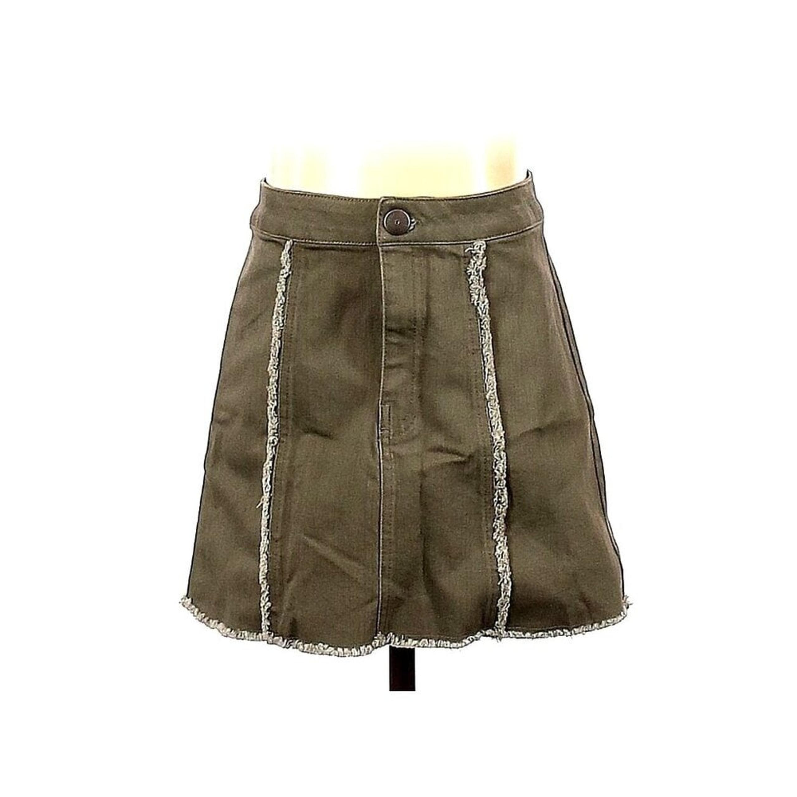 BCBGeneration Denim Mini Skirt Frayed Hem Casual Olive Green Womens Size 23
