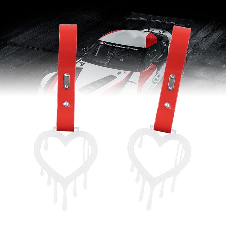 New 2PCS Drip Heart Shaped White JDM TSURIKAWA Handle Black Strap Charm Drift