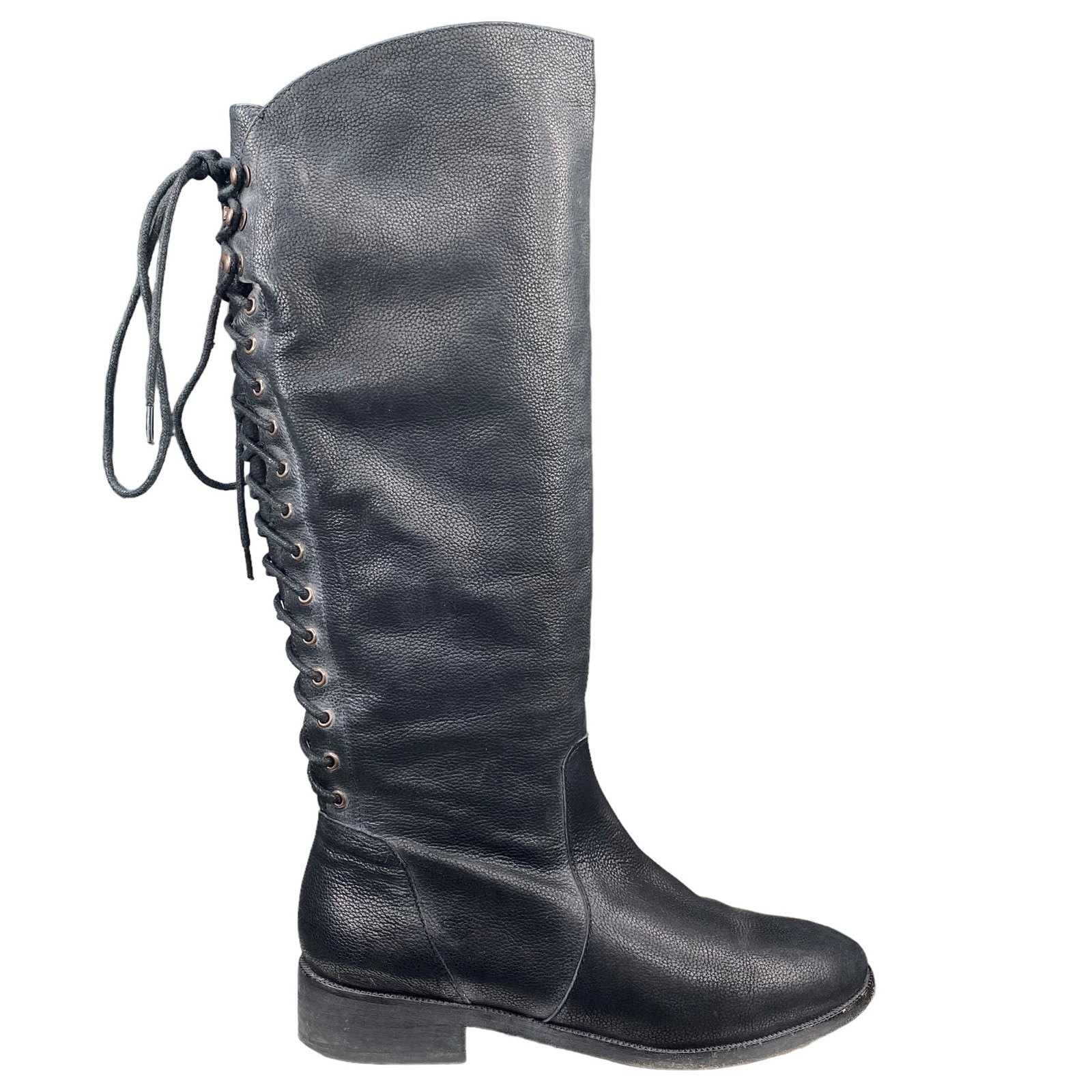 Joie Women's Tall Lace Up Black Leather Riding Boots Size 38 US 7.5
